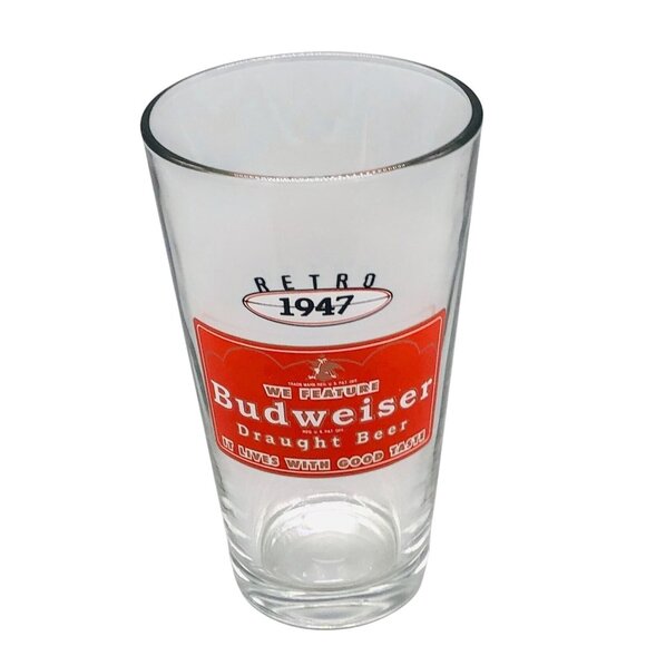 Budweiser glass cup draught beer clear bar wear red 6" READ - Picture 1 of 5